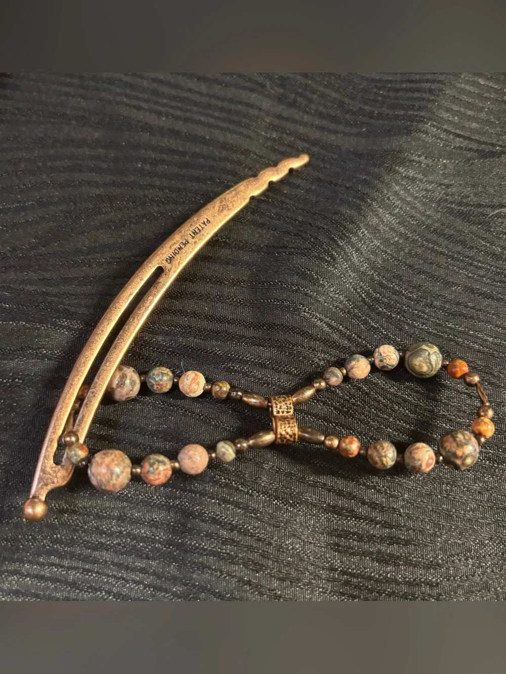 Lilla Rose Jana Flexi Flip Hair Clip 4327 Copper Leopard Skin Jasper Sz Small